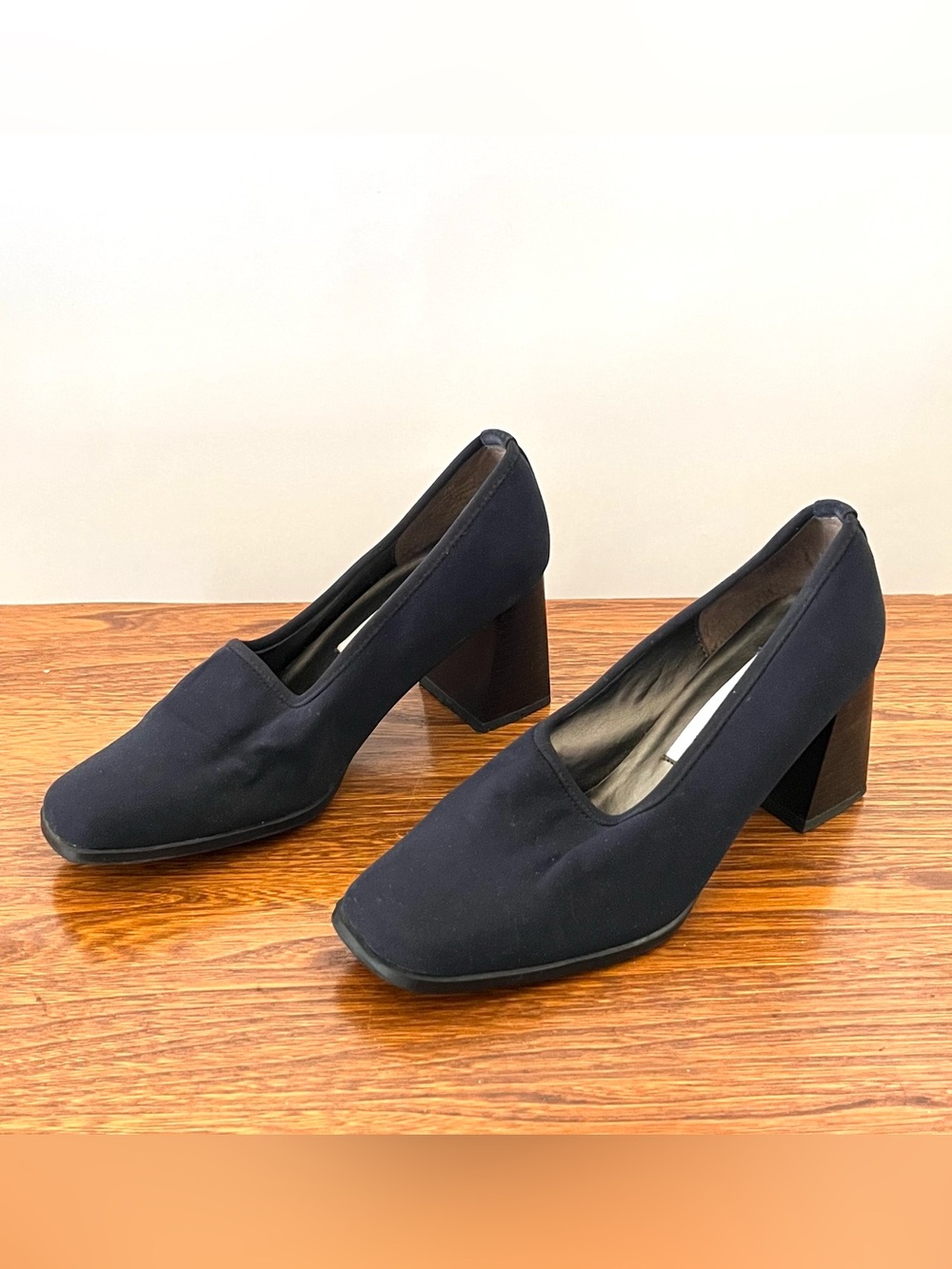 Classic Navy Square-Toe Block Heel Pump